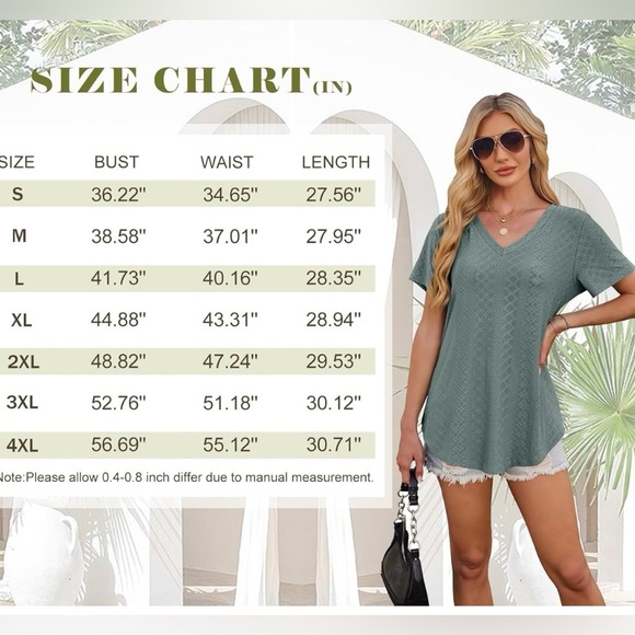 V-Neck Olive Green Short Sleeve Shirt - Picture 6 of 6